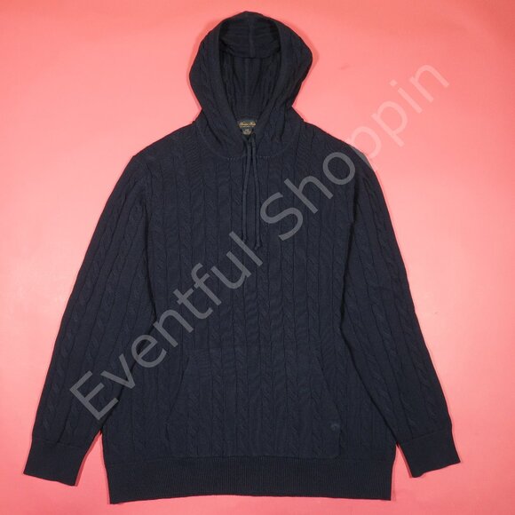 Brooks Brothers Cotton Cable Knit Hoodie Sweater in Blue Size 2XL - Picture 2 of 5